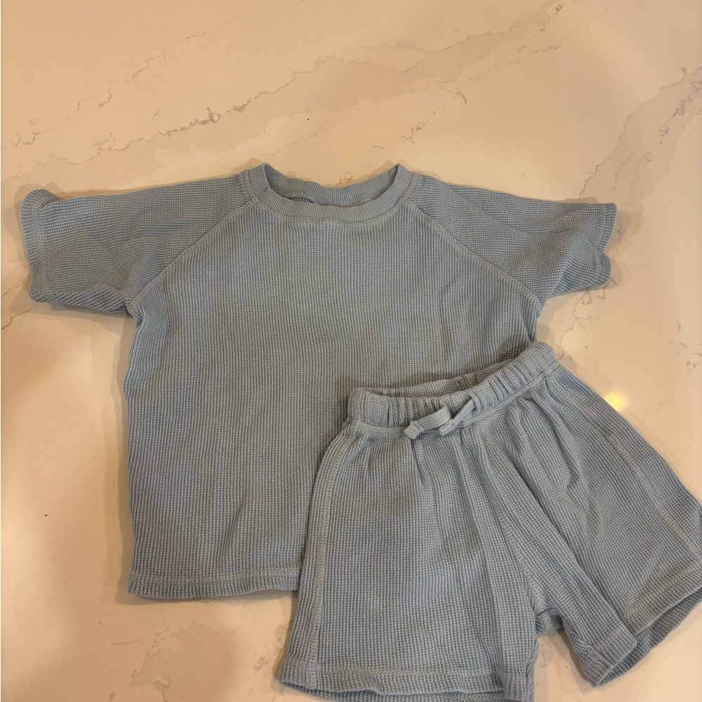Zara Soft Blue Ribbed Knit Top and Shorts